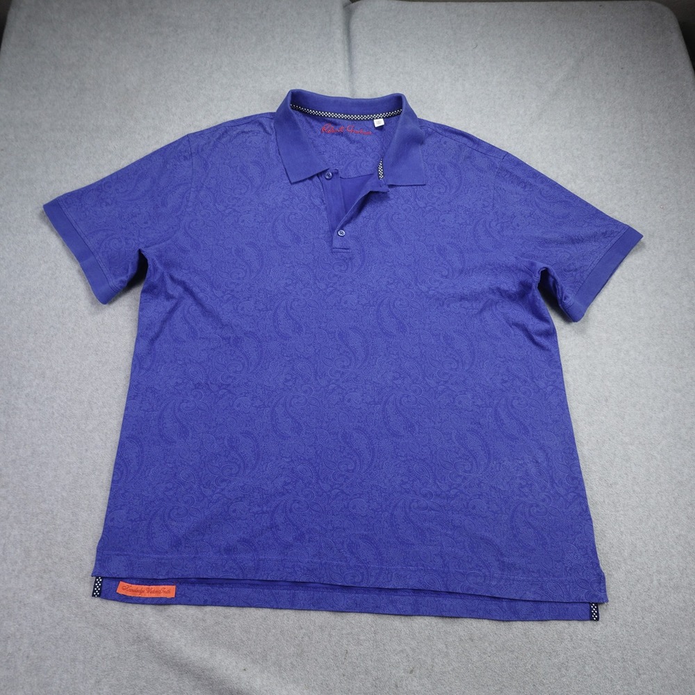 Robert Graham Polo Shirt Mens 3XL Blue Paisley Classic Fit Short Sleeve Cotton - Picture 1 of 16